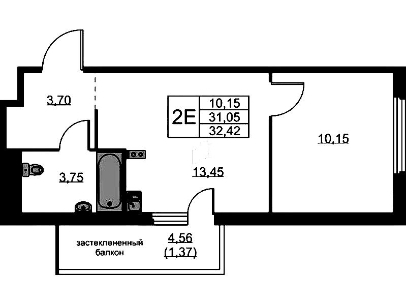 1-комнатная квартира 32.42 м², 9/15 эт., ЖК «GloraX Парголово»